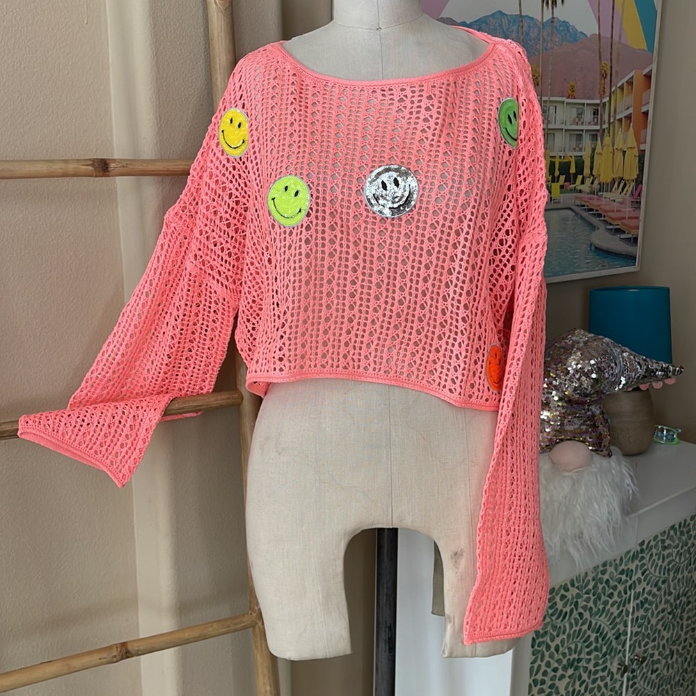 Judith March Neon Pink Crochet Top
